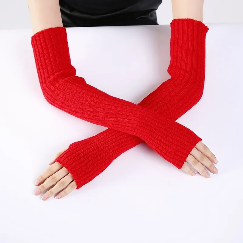 Winter Warmer Long Fingerless Arm Sleeve Outdoor Travel Gloves