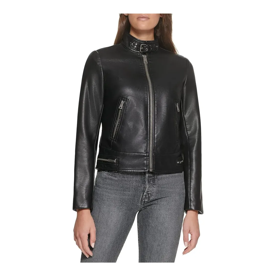 Women’s Collar Belt Leather Jacket