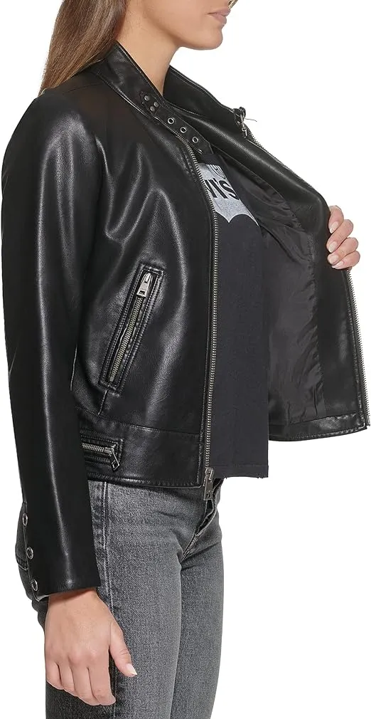 Women’s Collar Belt Leather Jacket