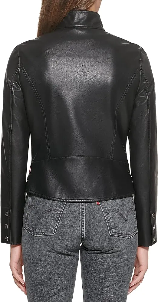 Women’s Collar Belt Leather Jacket