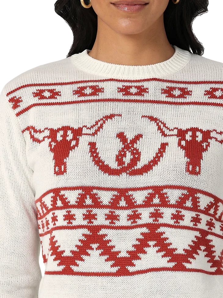 Wrangler Women's Antique White Steer Head Sweater