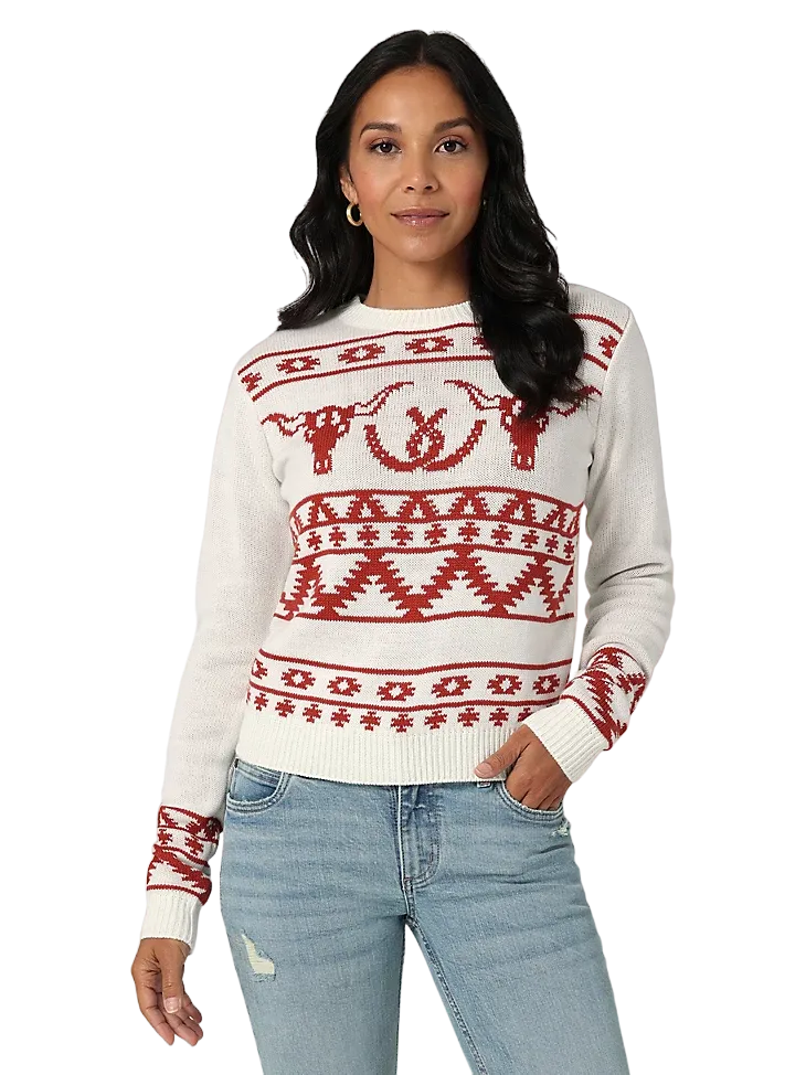 Wrangler Women's Antique White Steer Head Sweater