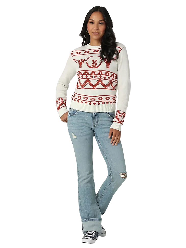 Wrangler Women's Antique White Steer Head Sweater